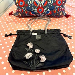 Victoria’s Secret tote bag, black tulle decorated with pastel pink tulle flowers